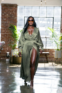 It's the "SLIT" for me |Green Polka Dot Dress